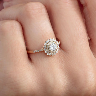 1.0TCW Round Halo Pave Moissanite Diamond Engagement Ring in 925 Sterling Silver