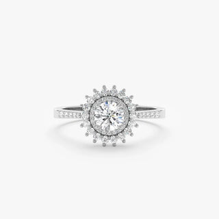 1.0TCW Round Halo Pave Moissanite Diamond Engagement Ring in 925 Sterling Silver