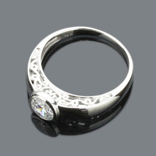 0.75  CT Round Moissanite Bezel Diamond Ring in 925 Sterling Silver- The ‘Lance’ Ring