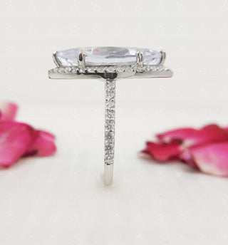 4.0 CT Marquise Moissanite Halo & Pave Diamond Ring in 925 Sterling Silver- The ‘Amelia’ Ring