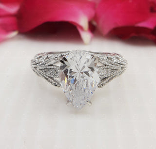 3.0 CT Pear Moissanite Vintage Diamond Ring in 925 Sterling Silver- The ‘Stanley’ Ring