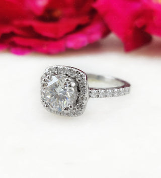 2.0 CT Round Moissanite Halo & Pave Diamond Ring in 925 Sterling Silver- The ‘Leroy’ Ring