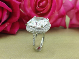 3.50 CT Cushion Moissanite Halo & Pave Diamond Ring in 925 Sterling Silver- The ‘Casey’ Ring