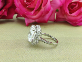 3.50 CT Cushion Moissanite Halo & Pave Diamond Ring in 925 Sterling Silver- The ‘Casey’ Ring