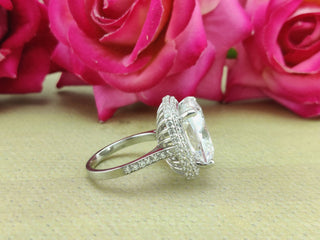 3.50 CT Cushion Moissanite Halo & Pave Diamond Ring in 925 Sterling Silver- The ‘Casey’ Ring