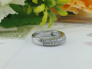 0.56 TCW Round Moissanite Filigree Micro Pave Wedding Band in 925 Sterling Silver- The ‘Andrew’ Wedding Band