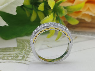 0.56 TCW Round Moissanite Filigree Micro Pave Wedding Band in 925 Sterling Silver- The ‘Andrew’ Wedding Band