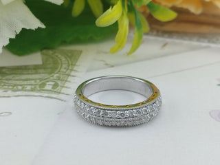 0.56 TCW Round Moissanite Filigree Micro Pave Wedding Band in 925 Sterling Silver- The ‘Andrew’ Wedding Band