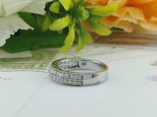 0.56 TCW Round Moissanite Filigree Micro Pave Wedding Band in 925 Sterling Silver- The ‘Andrew’ Wedding Band