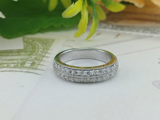 0.56 TCW Round Moissanite Filigree Micro Pave Wedding Band in 925 Sterling Silver- The ‘Andrew’ Wedding Band