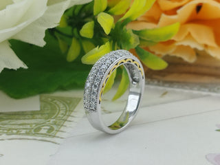 0.56 TCW Round Moissanite Filigree Micro Pave Wedding Band in 925 Sterling Silver- The ‘Andrew’ Wedding Band