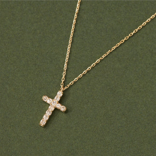 0.18 TCW Round Moissanite Cross Diamond Necklace in 925 Sterling Silver- The ‘Jasper’ Necklace