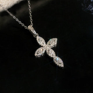 2.0 TCW Round Moissanite Cross Diamond Necklace in 925 Sterling Silver- The ‘Franklin’ Necklace