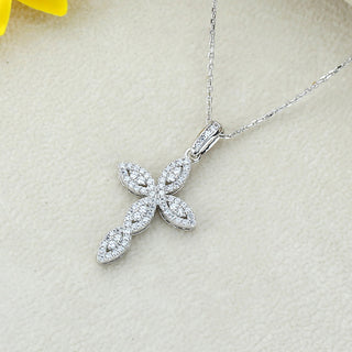 2.0 TCW Round Moissanite Cross Diamond Necklace in 925 Sterling Silver- The ‘Franklin’ Necklace