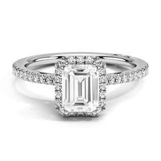 1.0 CT Emerald Moissanite Pave Diamond Ring in 925 Sterling Silver- The ‘Damian’ Ring