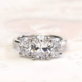 2.0 CT Oval Moissanite Three Stone Style Diamond Ring in 925 Sterling Silver- The ‘Nadia’ Ring