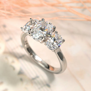 2.0 CT Oval Moissanite Three Stone Style Diamond Ring in 925 Sterling Silver- The ‘Nadia’ Ring