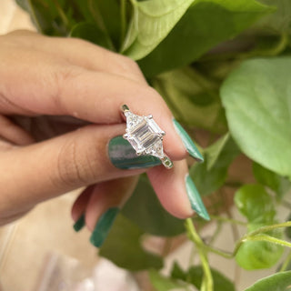 1.0 CT Emerald Moissanite Three Stone Style Diamond Ring in 925 Sterling Silver- The ‘Sienna’ Ring