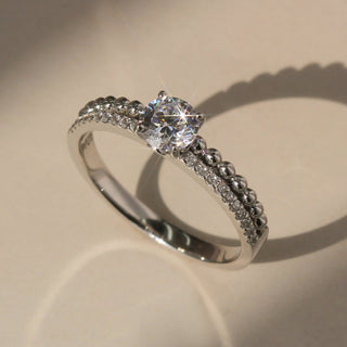 0.5 CT Round Moissanite Pave Diamond Ring in 925 Sterling Silver- The ‘Valerie’ Ring