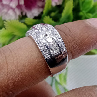 1.95 TCW  Princess & Round Moissanite Half Eternity Wedding Band in 925 Sterling Silver- The ‘Jackson’ Wedding Band