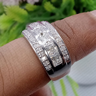 1.95 TCW  Princess & Round Moissanite Half Eternity Wedding Band in 925 Sterling Silver- The ‘Jackson’ Wedding Band