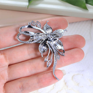 Pearl With Round & Marquise Diamond Flower Brooch