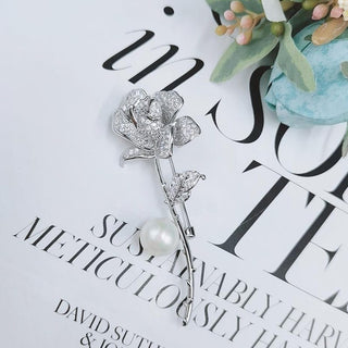 Pearl With Rose Flower Brooch