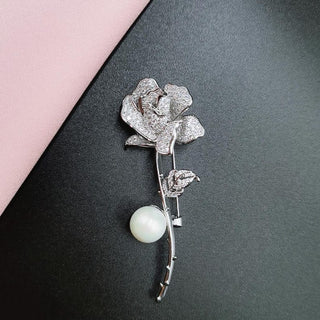 Pearl With Rose Flower Brooch