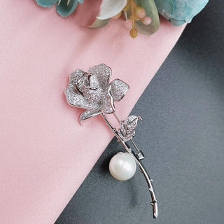 Pearl With Rose Flower Brooch