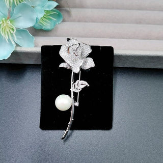 Pearl With Rose Flower Brooch