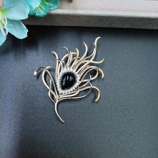 Dainty Green Peacock Feather Luxury Brooch For Women