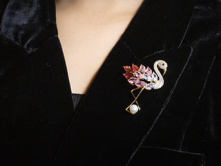 Pearl With Round And Marquise Diamond Flamingo Brooch