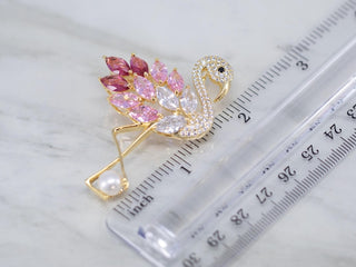 Pearl With Round And Marquise Diamond Flamingo Brooch
