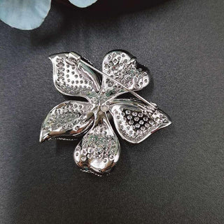 Pearl With Round Diamond Lotus Flower Brooch For Women