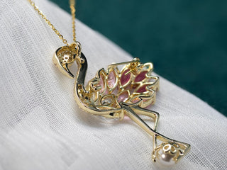 Pearl With Round And Marquise Diamond Flamingo Brooch