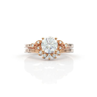 1.0TCW Round Vintage Moissanite Diamond Unique Bridal Engagement Ring Set