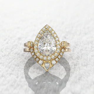 2.0TCW Pear Halo Cluster Moissanite Diamond Unique Bridal Engagement Ring Set