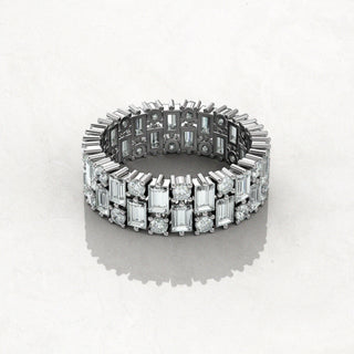 3.5TCW Baguette & Round Full Eternity Moissanite Diamond Wedding Band in 925 Sterling Silver