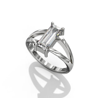 1.0TCW Baguette Split Shank Moissanite Diamond Engagement Ring in 925 Sterling Silver