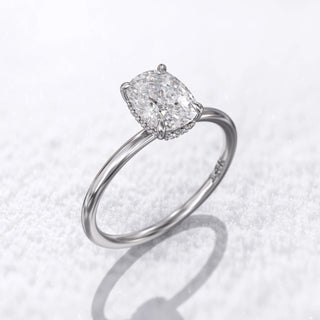 1.0TCW Elongated Cushion Hidden Halo Moissanite Diamond Engagement Ring in 925 Sterling Silver