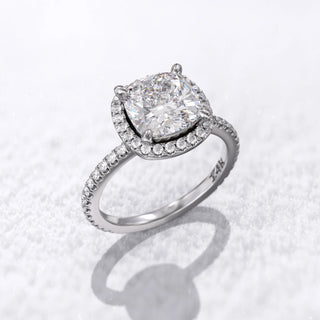 1.5TCW Cushion Halo Pave Moissanite Diamond Engagement Ring in 925 Sterling Silver