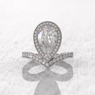 2.0TCW Floting Pear Halo Pave Moissanite Diamond Engagement Ring in 925 Sterling Silver