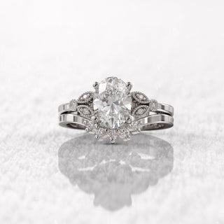 1.0TCW Oval Cluster Moissanite Diamond Antique Bridal Engagement Ring Set