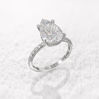 3.0TCW Pear Hidden Halo Pave Moissanite Diamond Engagement Ring in 925 Sterling Silver