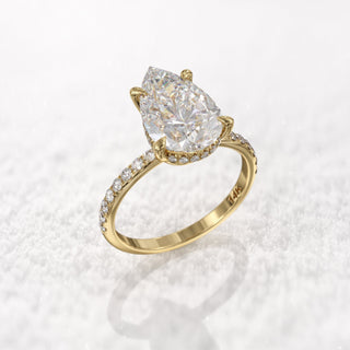 3.0TCW Pear Hidden Halo Pave Moissanite Diamond Engagement Ring in 925 Sterling Silver