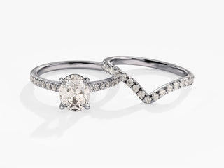 1.5TCW Oval Cut Pave Moissanite Diamond Vintage Bridal Engagement Ring Set