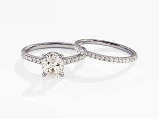 1.5TCW Oval Pave Moissanite Diamond Vintage Bridal Engagement Ring Set