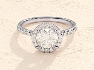 1.0TCW Round Halo Pave Moissanite Diamond Engagement Ring in 925 Sterling Silver