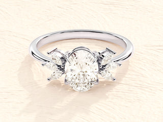 1.5TCW Oval Cut Cluster Solitaire Moissanite Diamond Engagement Ring in 925 Sterling Silver