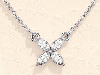 0.40TCW Marquise Cut Clover Moissanite Diamond Necklace in 925 Sterling Silver